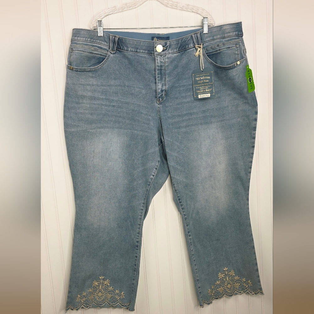 Democracy Cropped Embroidery Jeans Scallop Hem Size 24W - Picture 2 of 16
